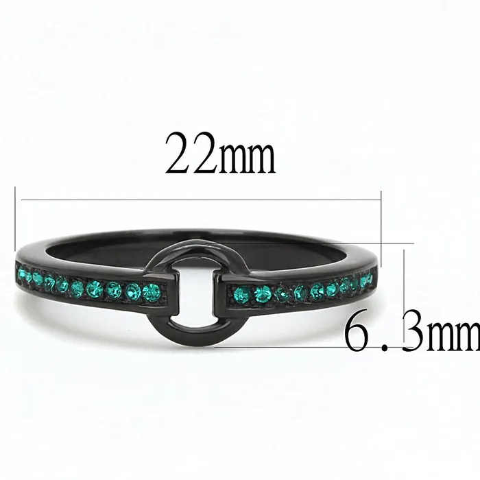 Rings Alamode TK3055 IP BlackIon Plating Stainless Steel Ring with Top Grade Crystal in Emerald