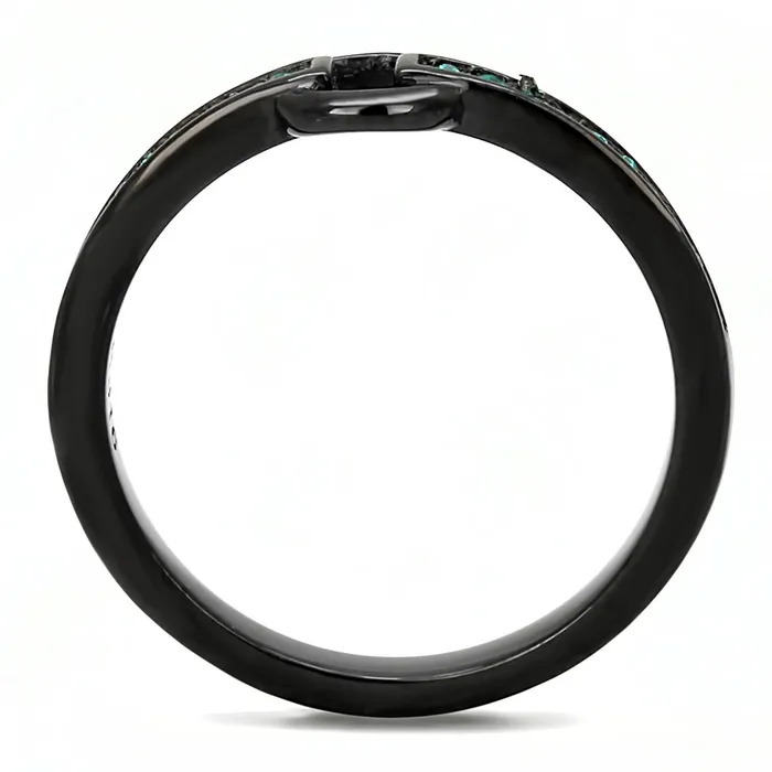 Rings Alamode TK3055 IP BlackIon Plating Stainless Steel Ring with Top Grade Crystal in Emerald