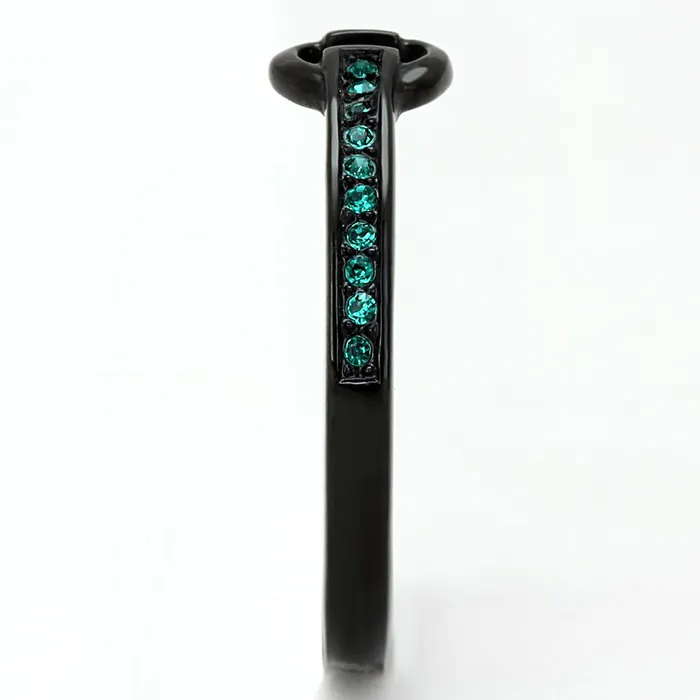 Rings Alamode TK3055 IP BlackIon Plating Stainless Steel Ring with Top Grade Crystal in Emerald