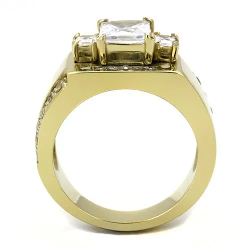 Rings Alamode TK3078 IP GoldIon Plating Stainless Steel Ring with AAA Grade CZ in Clear