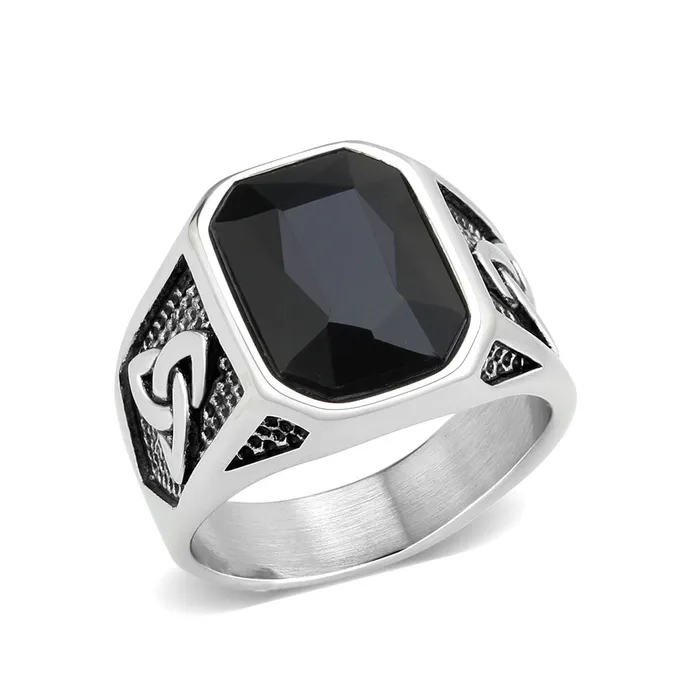 Rings Alamode TK3890 High polished no plating Stainless Steel Ring with Top Grade Crystal in Jet Rings Alamode TK3890 High polished no plating Stainless Steel Ring with Top Grade Crystal in Jet