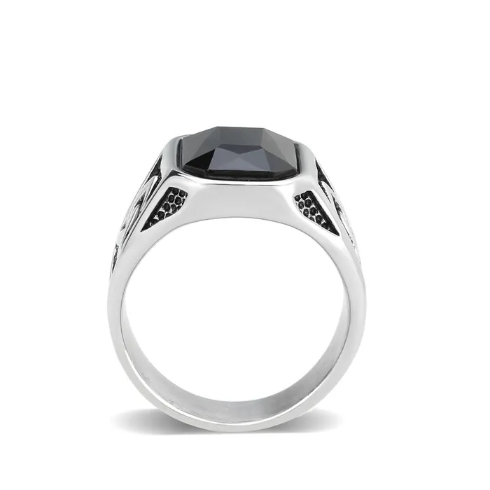 Rings Alamode TK3890 High polished no plating Stainless Steel Ring with Top Grade Crystal in Jet