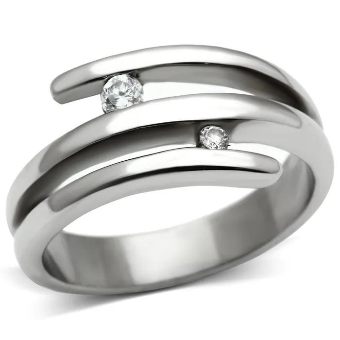Rings Alamode TK478 High polished no plating Stainless Steel Ring with AAA Grade CZ in Clear Rings Alamode TK478 High polished no plating Stainless Steel Ring with AAA Grade CZ in Clear