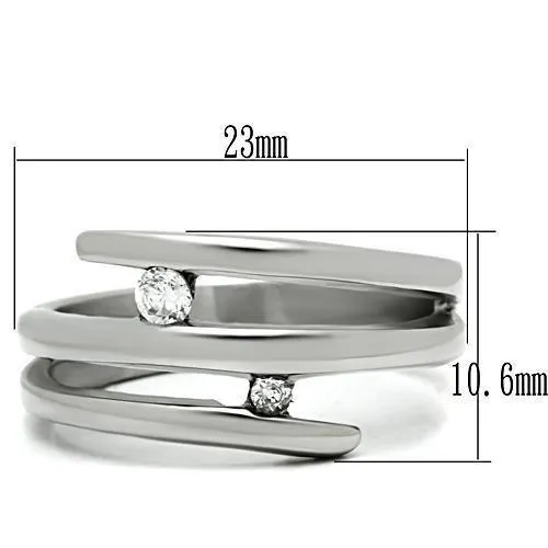 Rings Alamode TK478 High polished no plating Stainless Steel Ring with AAA Grade CZ in Clear