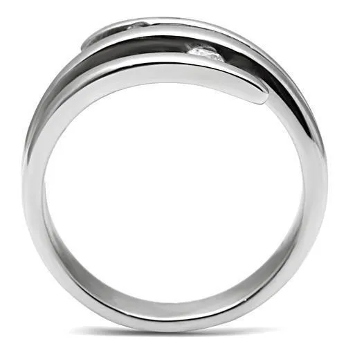 Rings Alamode TK478 High polished no plating Stainless Steel Ring with AAA Grade CZ in Clear