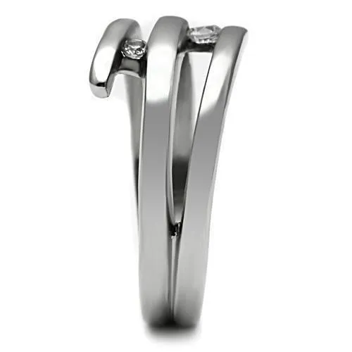 Rings Alamode TK478 High polished no plating Stainless Steel Ring with AAA Grade CZ in Clear