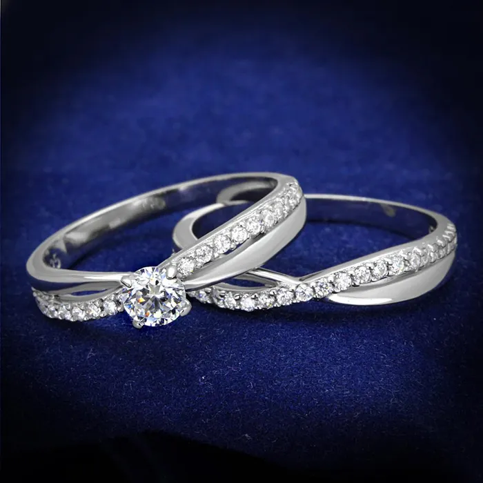 Rings Alamode TS396 Rhodium 925 Sterling Silver Ring with AAA Grade CZ in Clear