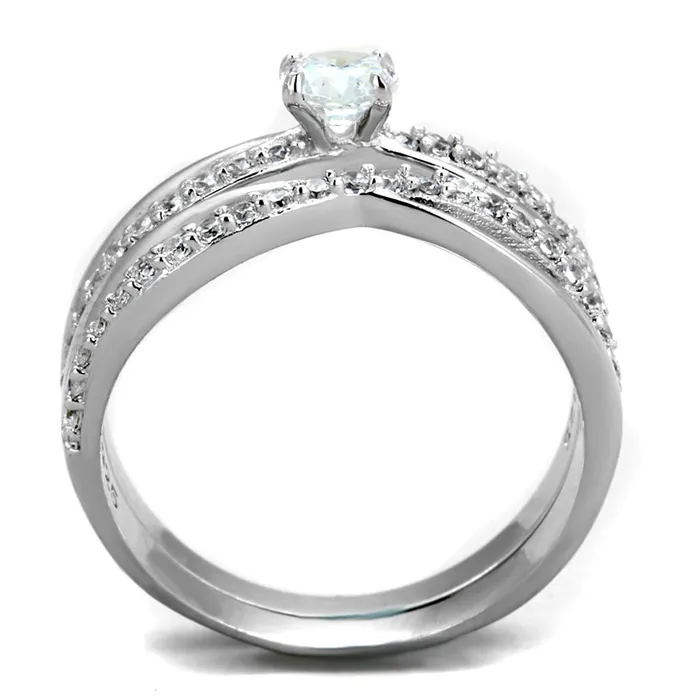 Rings Alamode TS396 Rhodium 925 Sterling Silver Ring with AAA Grade CZ in Clear