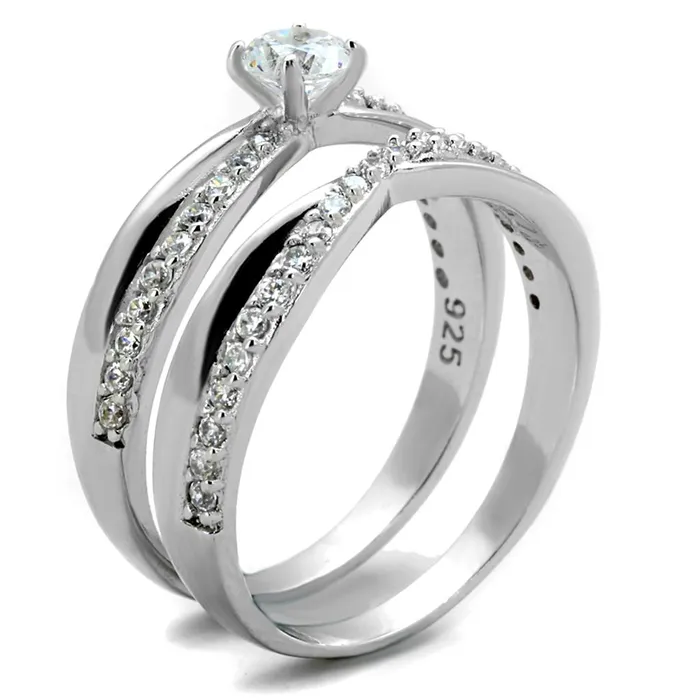 Rings Alamode TS396 Rhodium 925 Sterling Silver Ring with AAA Grade CZ in Clear