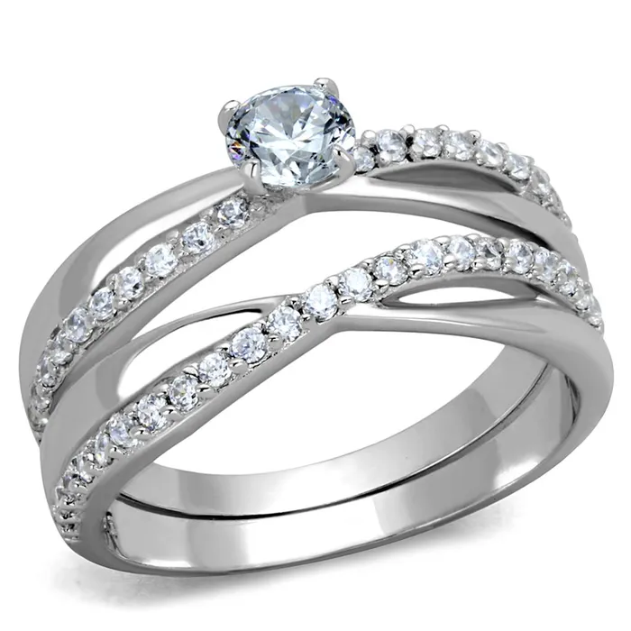 Rings Alamode TS396 Rhodium 925 Sterling Silver Ring with AAA Grade CZ in Clear