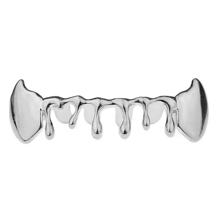 Rings Bling Cartel Admin Silver Tone Drip Bottom Teeth Vampire Fangs Grillz