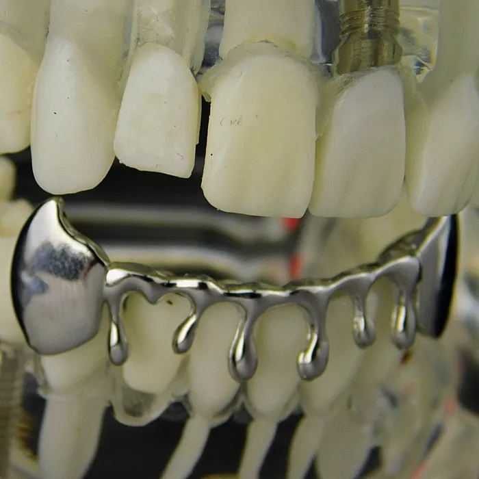 Rings Bling Cartel Admin Silver Tone Drip Bottom Teeth Vampire Fangs Grillz