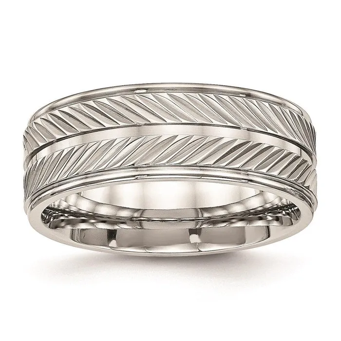 Rings Chisel Stainless Steel Polished Grooved Ring