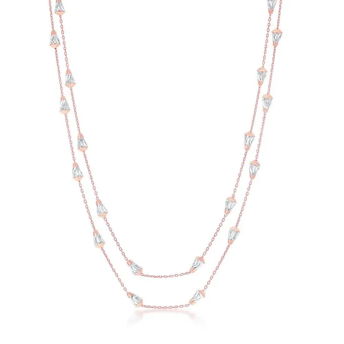 Rings Classic Sterling Silver Rose GP DiamondCut Cone Shaped Beads Chain