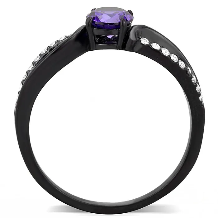 Rings DA003 IP BlackIon Plating Stainless Steel Ring with AAA Grade CZ in Amethyst Alamode