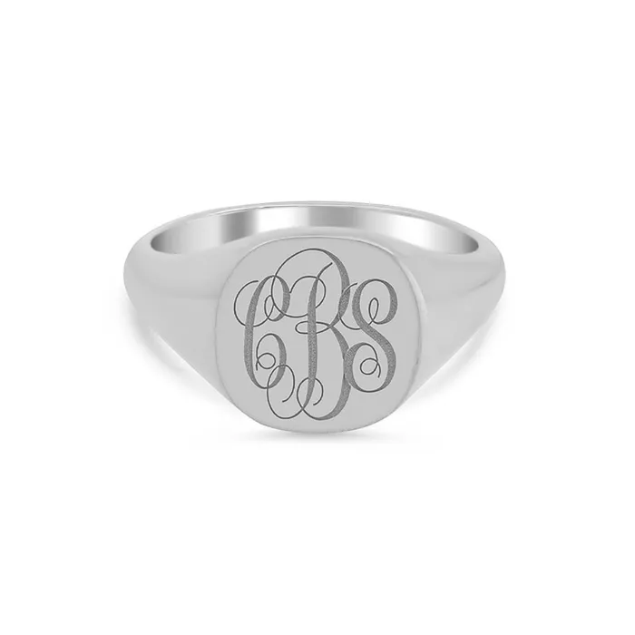 Rings deBebians Womens Square Signet Ring Medium Laser Engraved Script Monogram