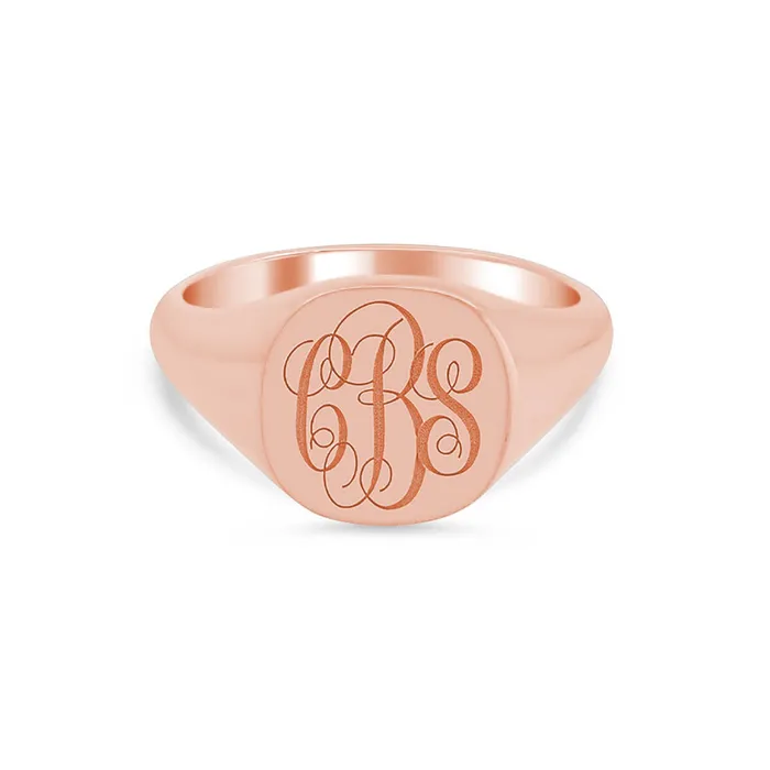 Rings deBebians Womens Square Signet Ring Medium Laser Engraved Script Monogram