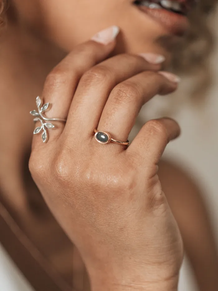 Rings Lateral Oval Stacking Cremation Ring in 14K White Gold closebymejewelry