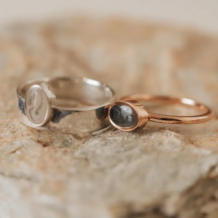Rings Lateral Oval Stacking Cremation Ring in 14K White Gold closebymejewelry