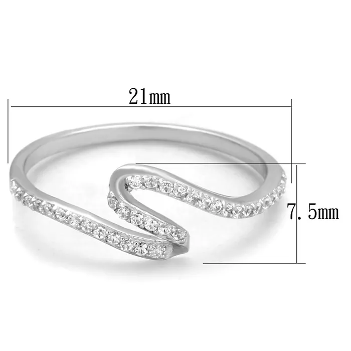 Rings TS368 Rhodium 925 Sterling Silver Ring with AAA Grade CZ in Clear Alamode