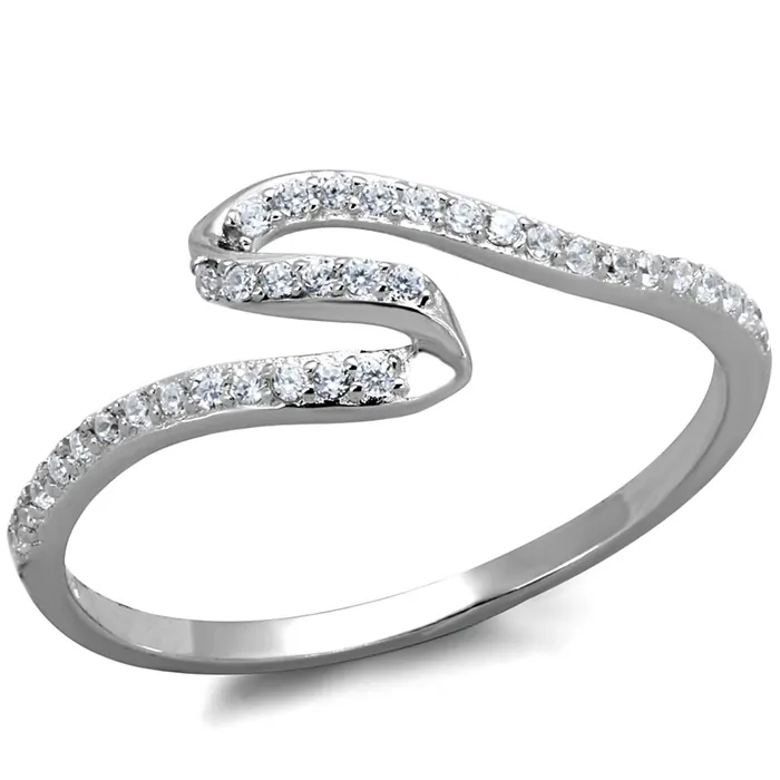 Rings TS368 Rhodium 925 Sterling Silver Ring with AAA Grade CZ in Clear Alamode
