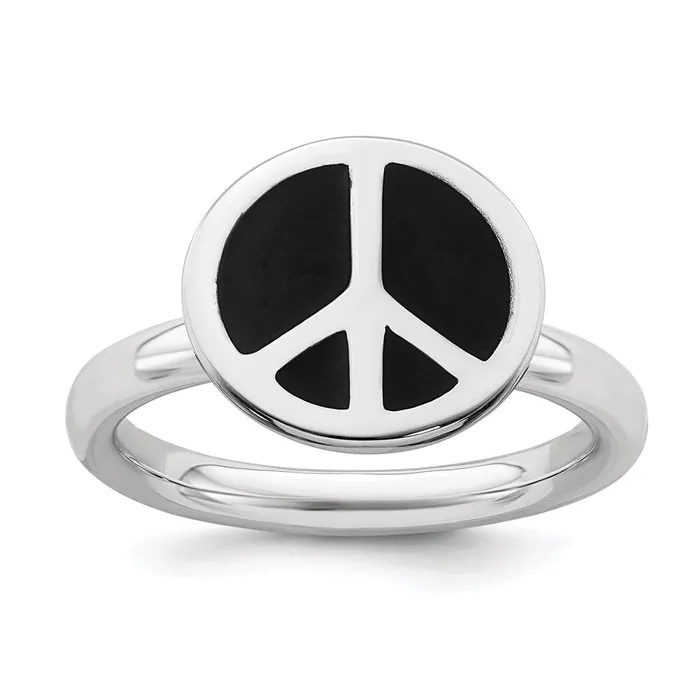 Stackable Expressions Rings SS Stackable Expressions Polished Black Enameled Peace Sign Ring QSK126 Stackable Expressions Rings SS Stackable Expressions Polished Black Enameled Peace Sign Ring QSK126