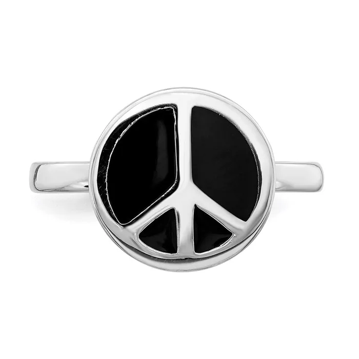 Stackable Expressions Rings SS Stackable Expressions Polished Black Enameled Peace Sign Ring QSK126 Stackable Expressions Rings SS Stackable Expressions Polished Black Enameled Peace Sign Ring QSK126