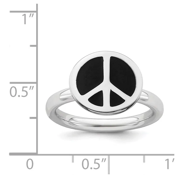 Stackable Expressions Rings SS Stackable Expressions Polished Black Enameled Peace Sign Ring QSK126 Stackable Expressions Rings SS Stackable Expressions Polished Black Enameled Peace Sign Ring QSK126