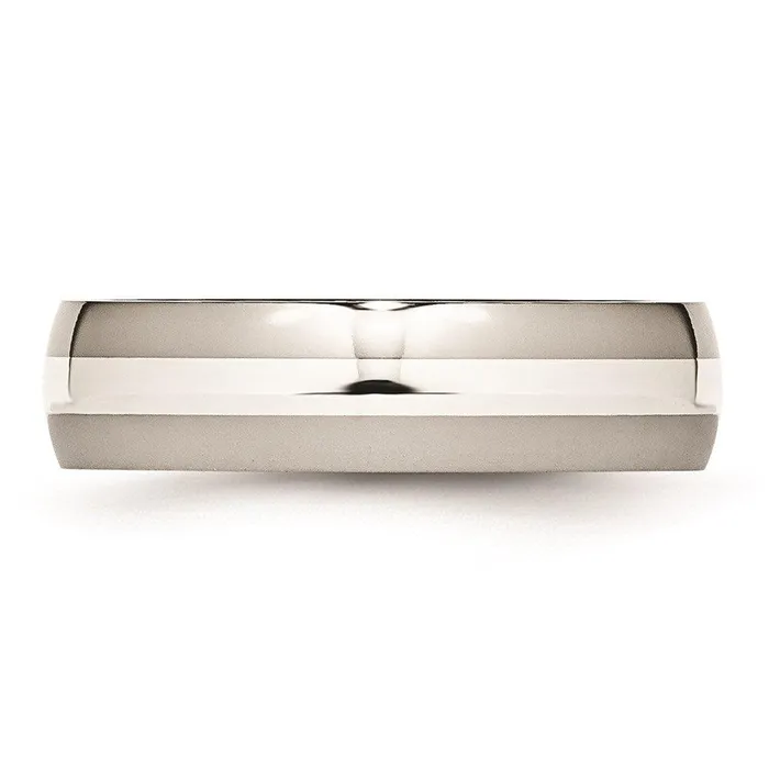 Stainless Steel Sterling Silver Inlay 6mm Polished Band Chisel Rings Stainless Steel Sterling Silver Inlay 6mm Polished Band Chisel Rings