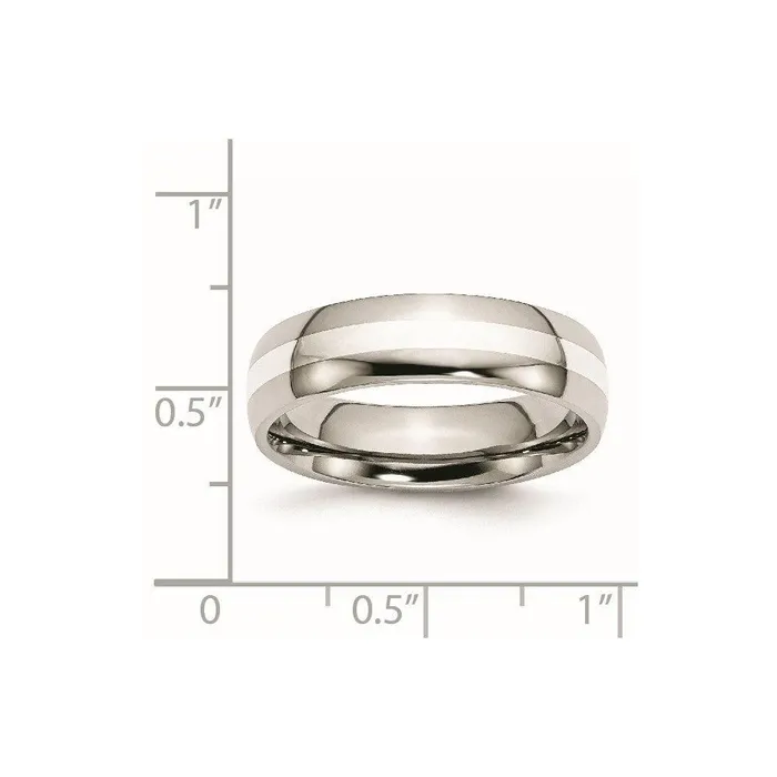 Stainless Steel Sterling Silver Inlay 6mm Polished Band Chisel Rings Stainless Steel Sterling Silver Inlay 6mm Polished Band Chisel Rings