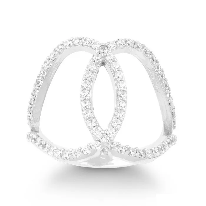 Sterling Silver CZ Double Oval Ring W9949 Classic Rings