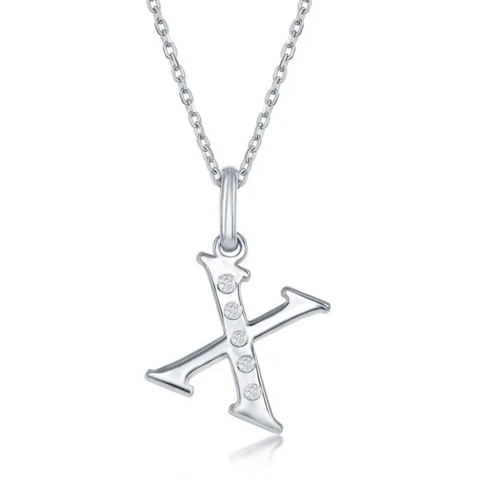 Sterling Silver Diamond X Initial Pendant Chain Classic Necklaces
