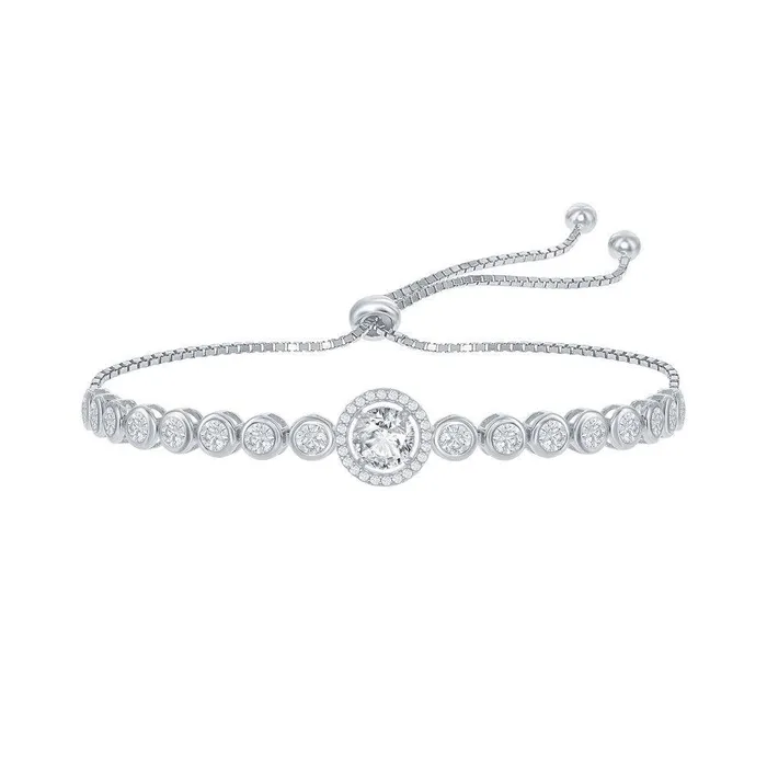 Sterling Silver Round CZ BezelSet CZ Adjustable Bolo Bracelet Classic Bracelets Sterling Silver Round CZ BezelSet CZ Adjustable Bolo Bracelet Classic Bracelets