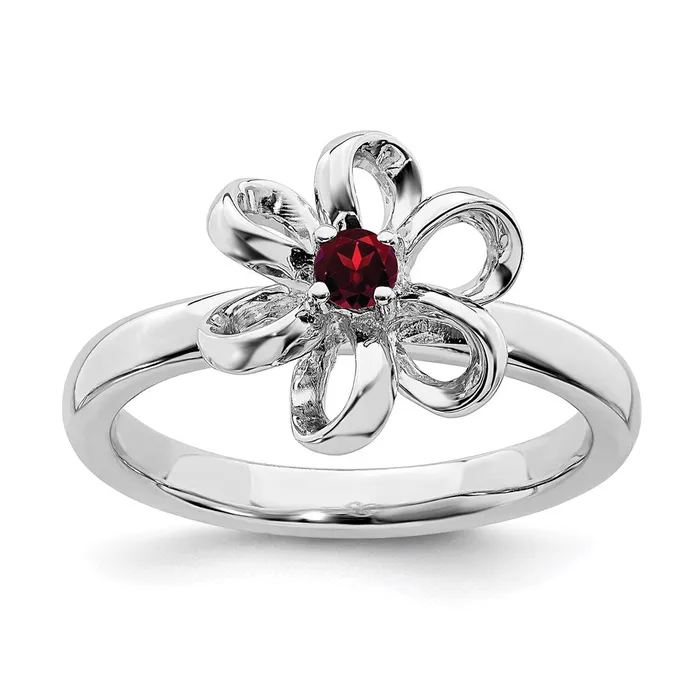 Sterling Silver Stackable Expressions Polished Garnet Flower Ring QSK115 Stackable Expressions Rings Sterling Silver Stackable Expressions Polished Garnet Flower Ring QSK115 Stackable Expressions Rings