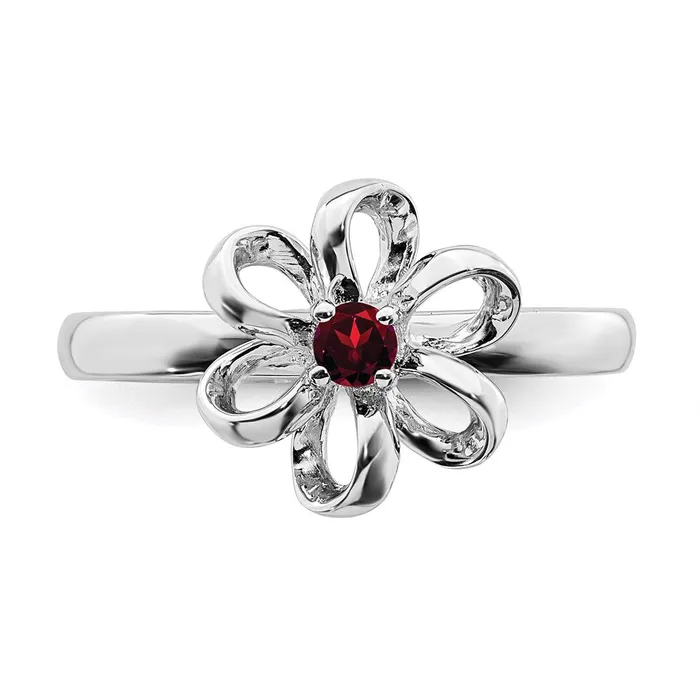 Sterling Silver Stackable Expressions Polished Garnet Flower Ring QSK115 Stackable Expressions Rings Sterling Silver Stackable Expressions Polished Garnet Flower Ring QSK115 Stackable Expressions Rings