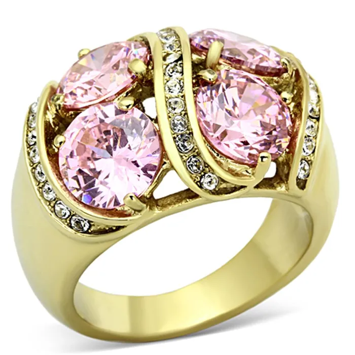 TK1099 IP GoldIon Plating Stainless Steel Ring with AAA Grade CZ in Rose Alamode Rings TK1099 IP GoldIon Plating Stainless Steel Ring with AAA Grade CZ in Rose Alamode Rings