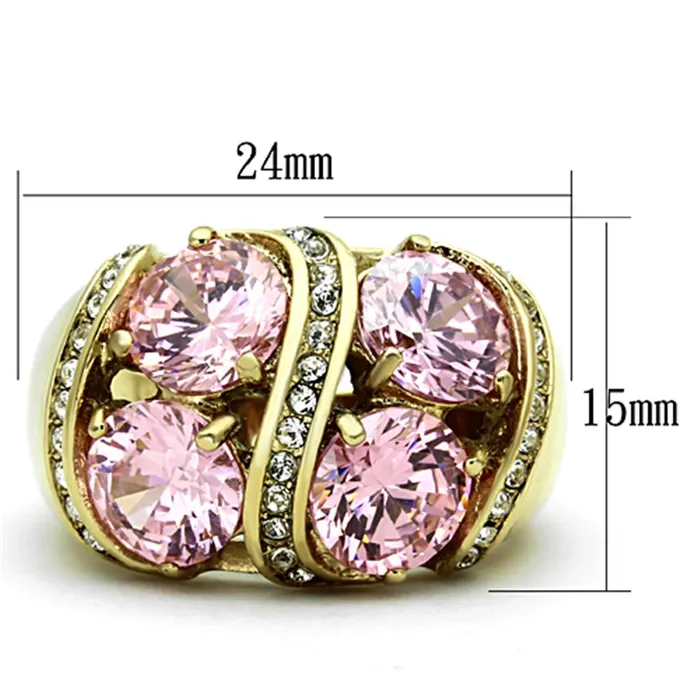 TK1099 IP GoldIon Plating Stainless Steel Ring with AAA Grade CZ in Rose Alamode Rings