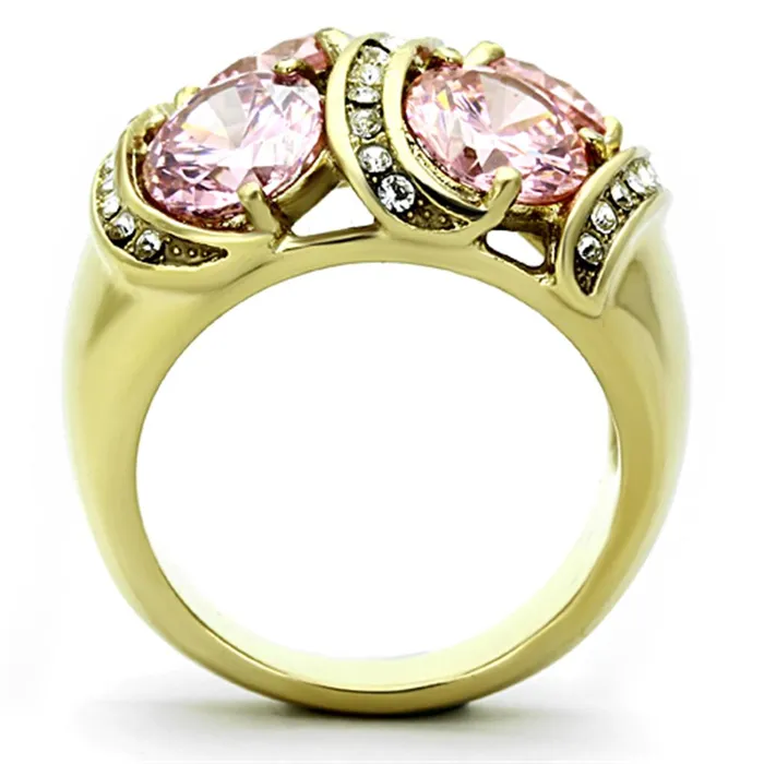 TK1099 IP GoldIon Plating Stainless Steel Ring with AAA Grade CZ in Rose Alamode Rings