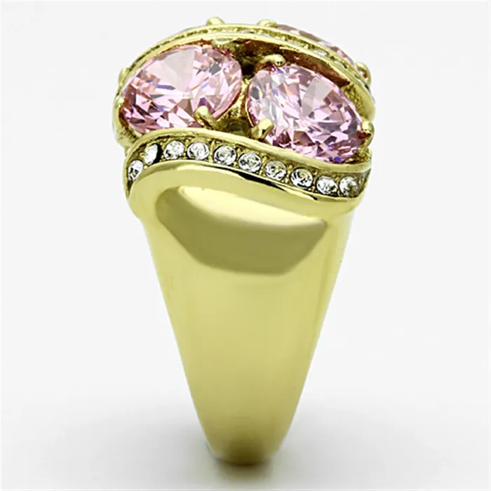 TK1099 IP GoldIon Plating Stainless Steel Ring with AAA Grade CZ in Rose Alamode Rings