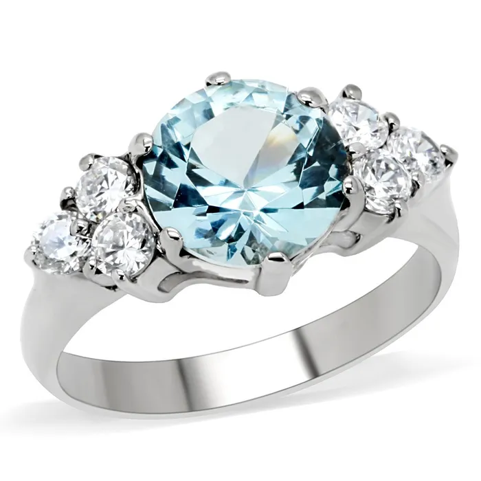TK179 High polished no plating Stainless Steel Ring with Synthetic Spinel in London Blue Alamode Rings TK179 High polished no plating Stainless Steel Ring with Synthetic Spinel in London Blue Alamode Rings