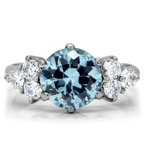 TK179 High polished no plating Stainless Steel Ring with Synthetic Spinel in London Blue Alamode Rings