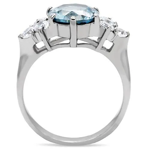 TK179 High polished no plating Stainless Steel Ring with Synthetic Spinel in London Blue Alamode Rings