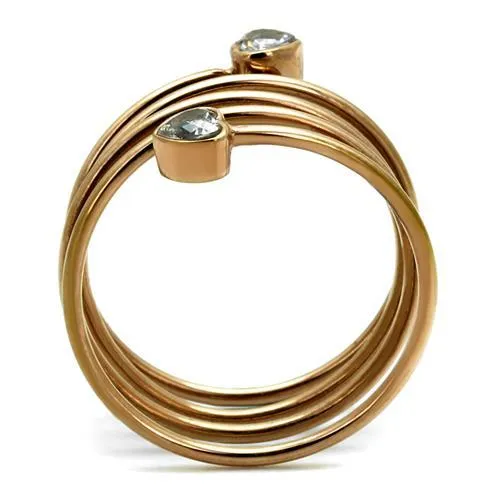 TK2836 IP Rose GoldIon Plating Stainless Steel Ring with AAA Grade CZ in Clear Alamode Rings