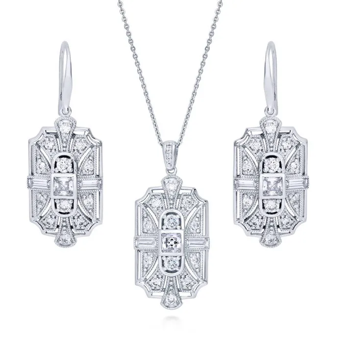 Art Deco Milgrain CZ Set in Sterling Silver BERRICLE Earrings