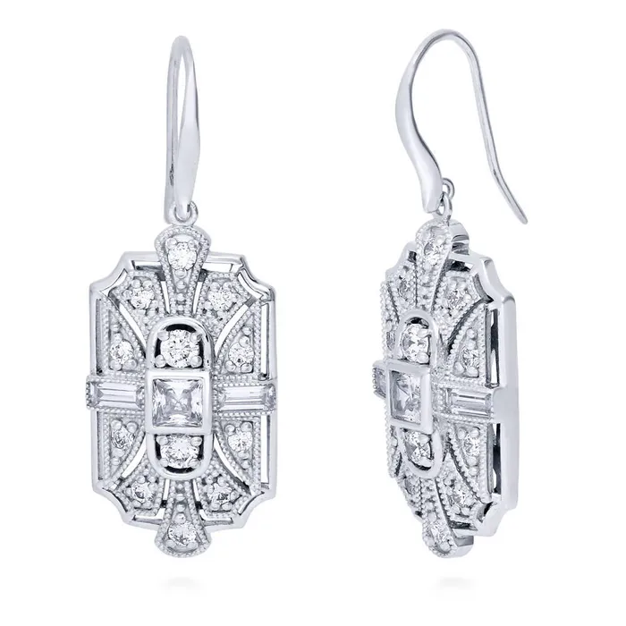 Art Deco Milgrain CZ Set in Sterling Silver BERRICLE Earrings