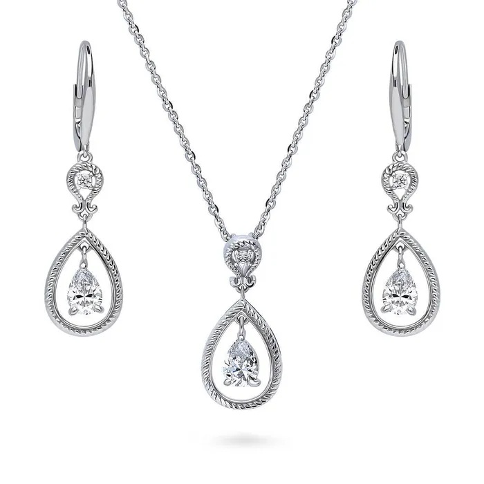 BERRICLE Earrings Cable Teardrop CZ Set in Sterling Silver