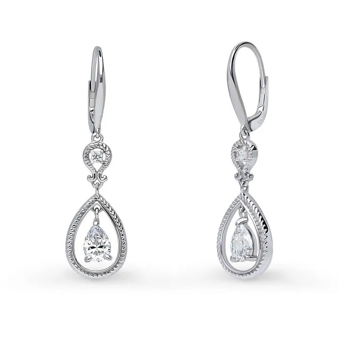 BERRICLE Earrings Cable Teardrop CZ Set in Sterling Silver