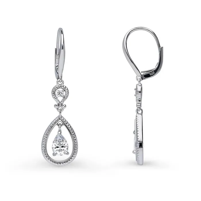 BERRICLE Earrings Cable Teardrop CZ Set in Sterling Silver