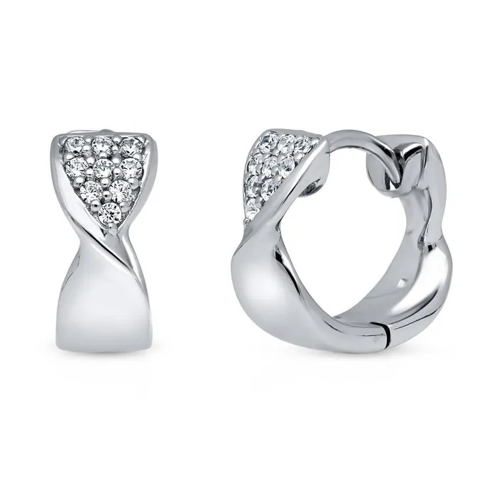 BERRICLE Earrings Ribbon CZ Small Huggie Earrings in Sterling Silver 05