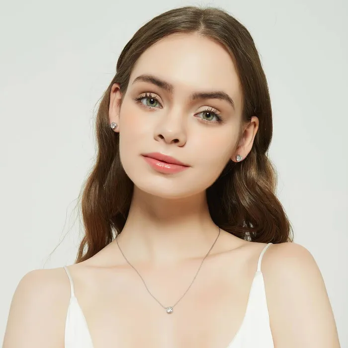 BERRICLE Earrings Solitaire Bezel Cushion CZ Set in Sterling Silver